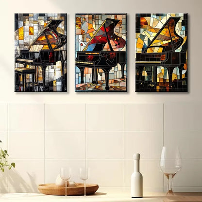 3pcs Vintage Piano Wall Art Set Canvas Framed 60x90cm - High Quality Print 100% Australian Made Wall Canvas Ready to Hang (