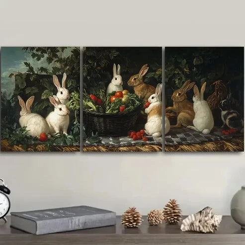 3pcs Rabbit farm  Wall Art Set Canvas Unframed - High Quality Print 100% Australian Made Wall Canvas