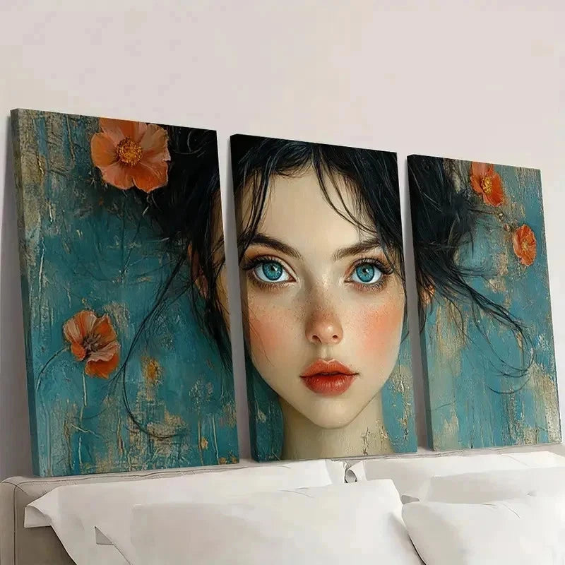 3pcs Beauty Girl V Fine Art  Wall Art Set Canvas Framed 50x70cm - High Quality Print 100% Australian Made Wall Canvas Ready to Hang - Bella Home Decor