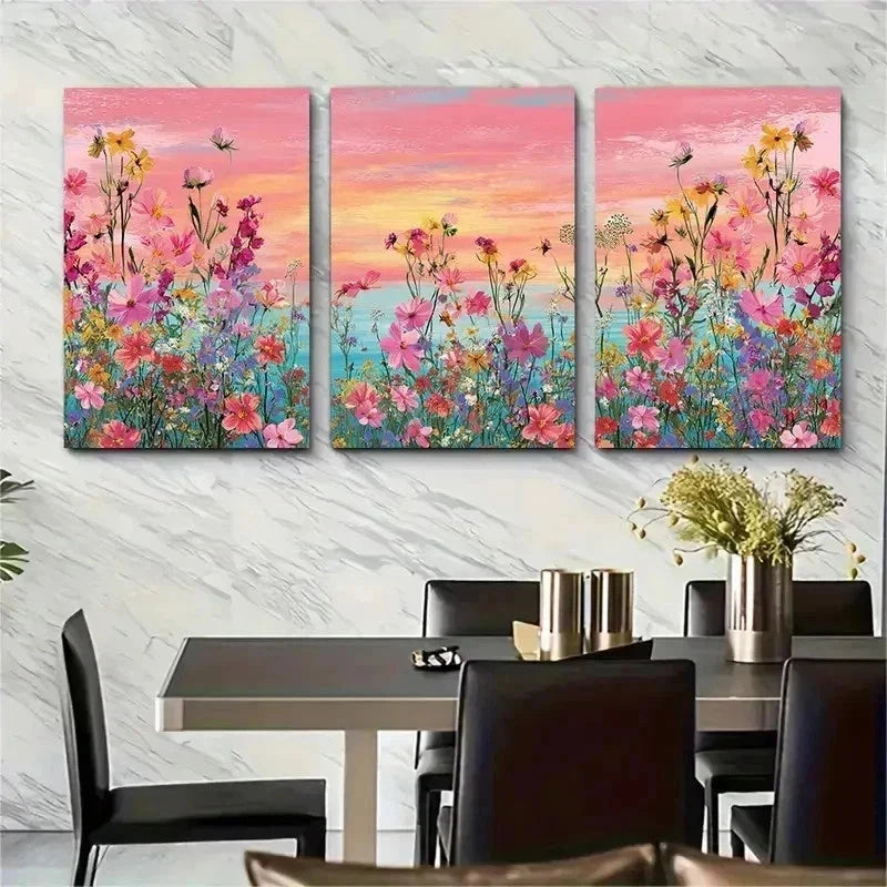 3pcs Summer Sunrise Coastal Wildflower Perfect Wall Art Set Canvas Framed 50x70cm - High Quality Print 100% Australian Made Wall Canvas Ready to Hang