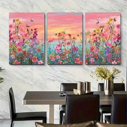 3pcs Summer Sunrise Coastal Wildflower Perfect Wall Art Set Canvas Framed 50x70cm - High Quality Print 100% Australian Made Wall Canvas Ready to Hang
