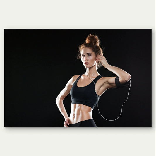 Athletic Woman Listening to Music Gym 5mm Plastic Poster Ready to Hang 90x60cm