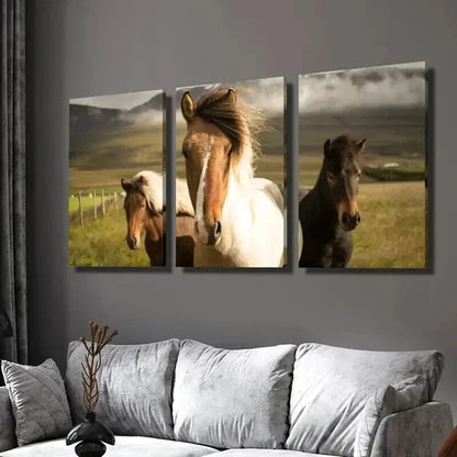 3pcs Mountain Ranch Horses Portrait Wall Art Set Canvas Unframed - High Quality Print 100% Australian Made Wall Canvas