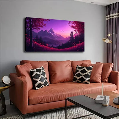 Majestic Purple Sky Lush Forest Wall Art Canvas Office Home Room Framed 120x60cm - Bella Home Decor