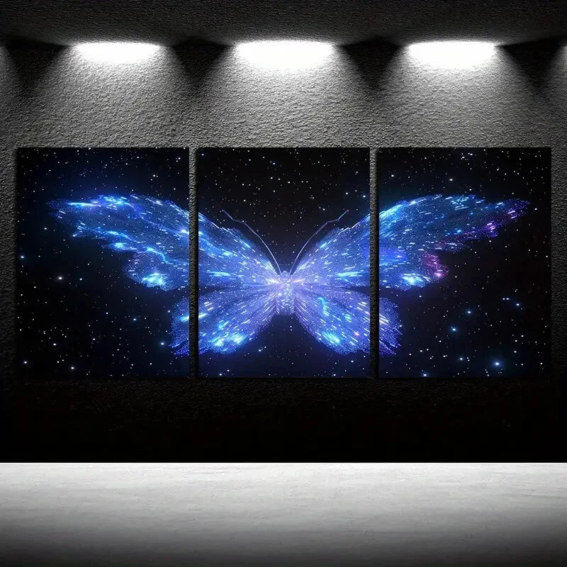 3pcs Vibrant Butterfly Nebula Design Metal Print Ready to Hang Art - Bella Home Decor