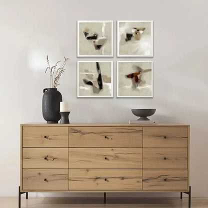 4pcs  Boho Contemporary Art, Neutral Tones Wall Art Canvas Framed