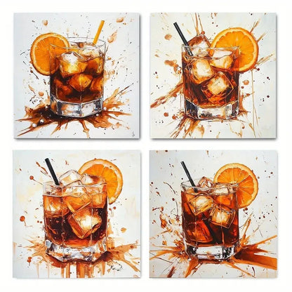 4pcs Cocktail Glass Wall Art Canvas Framed