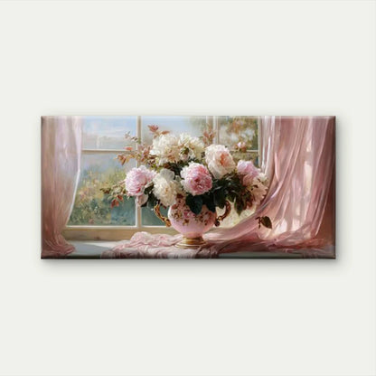 Pink Floral Vase Wall Art Canvas Office Home Room Framed 120x60cm