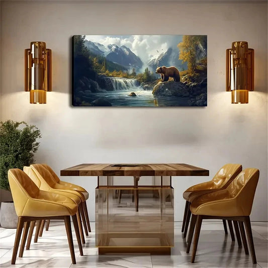Minimalist Bear Mountain Stream Wall Art Canvas Office Home Room Framed 120x60cm