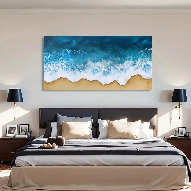 Ocean Waves and Sandy Beach Wall Art Canvas Office Home Room Framed 120x60cm