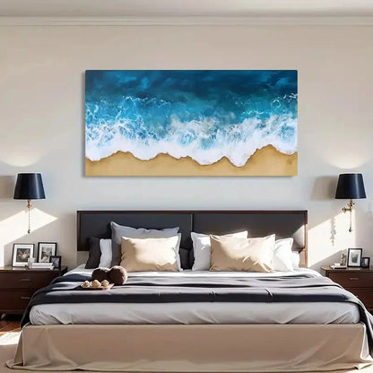 Ocean Waves and Sandy Beach Wall Art Canvas Office Home Room Framed 120x60cm