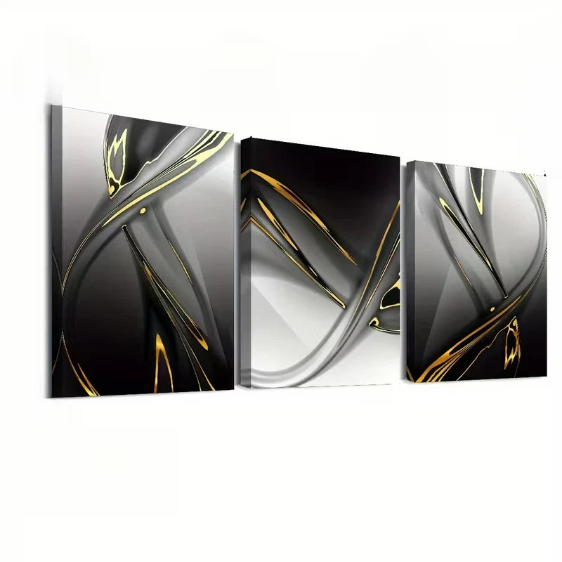 3pcs Abstract Geometric Designs in Black, White Wall Art Set Canvas Framed 60x90cm - High Quality Print 100% Australian Made Wall Canvas Ready to Hang - Bella Home Decor