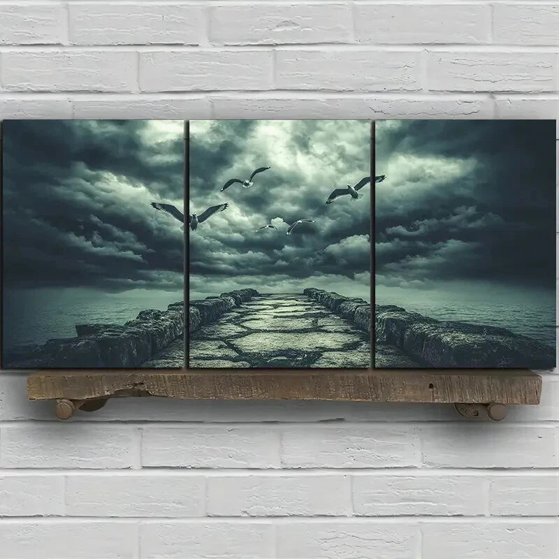 3pcs The Dock Under the Wind and Rain Metal Print Ready to Hang Art - Bella Home Decor