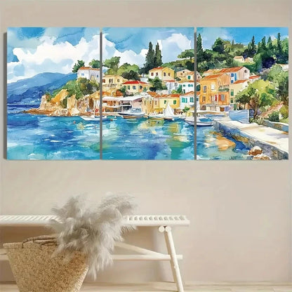 3pcs Greece Travel Greek Ionian Sea Coastal Wall Art Set Canvas Framed 40x60cm - High Quality Print 100% Australian Made Wall Canvas Ready to Hang