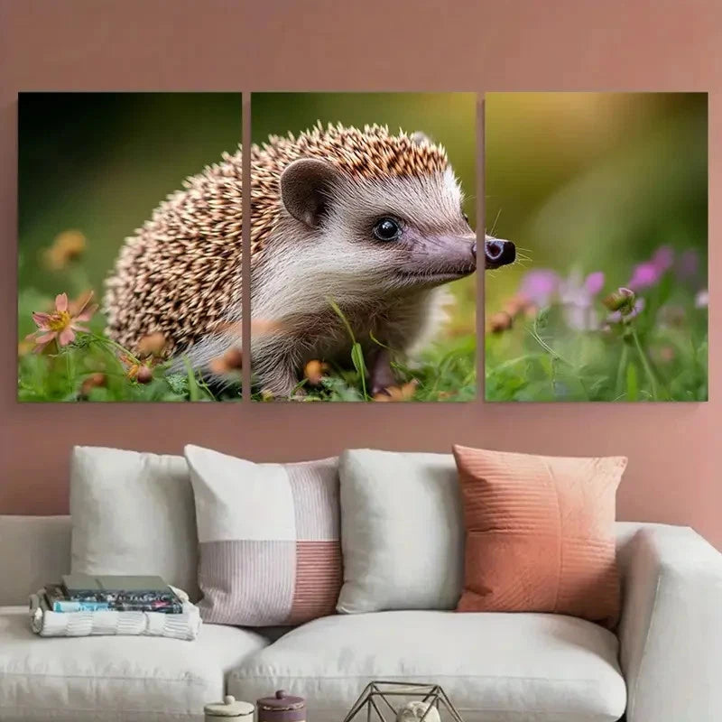 3pcs Charming Hedgehog Adorable Nature Inspired Metal Print Ready to Hang Art - Bella Home Decor