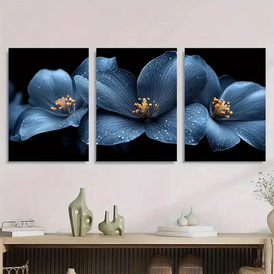 3pcs Abstract Black Flower Botanical Floral Metal Print Ready to Hang Art