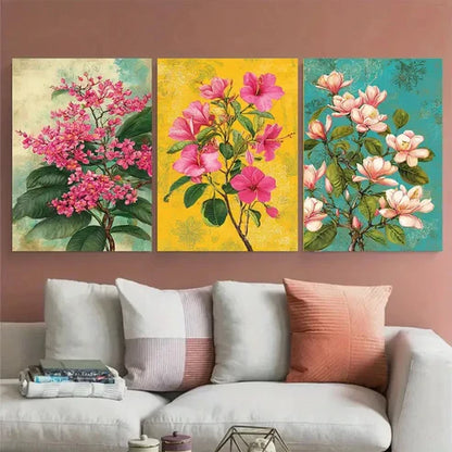 3pcs Bangladesh Travel Floral Illustration Wall Art Canvas Unframed - High Quality Print 100% Australian Made Wall Canvas - Bella Home Decor