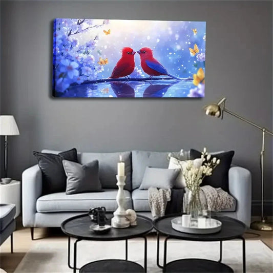 Modern Minimalist Red Blue Bird Wall Art Canvas Office Home Room Framed 120x60cm