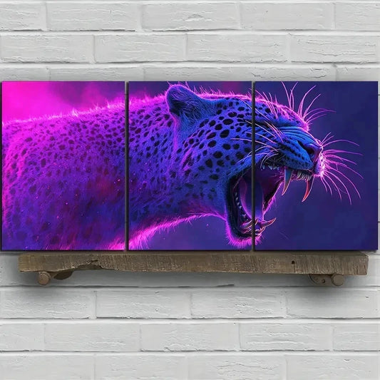 3pcs Stunning Purple Leopard Wall Art Set Canvas Framed 60x90cm - High Quality Print 100% Australian Made Wall Canvas Ready to Hang