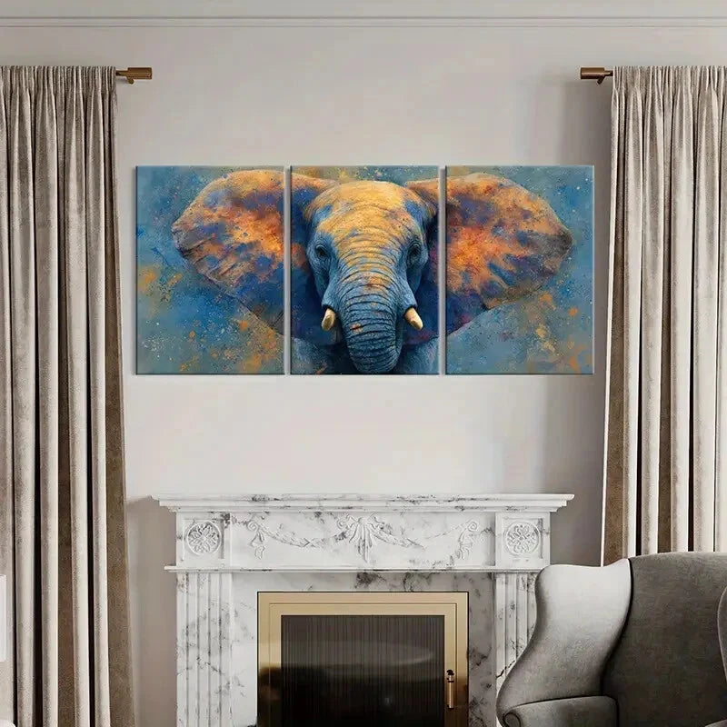 3pcs Abstract Elephant Art Vibrant Colors Metal Print Ready to Hang Art
