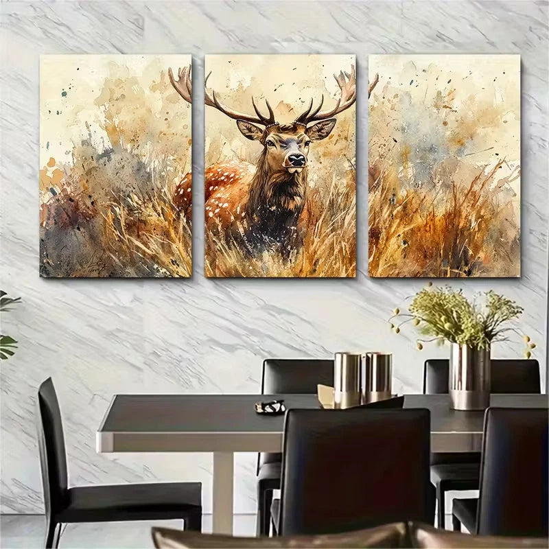 3pcs Deer Stag Woodland Wildlife Metal Print Ready to Hang Art - Bella Home Decor