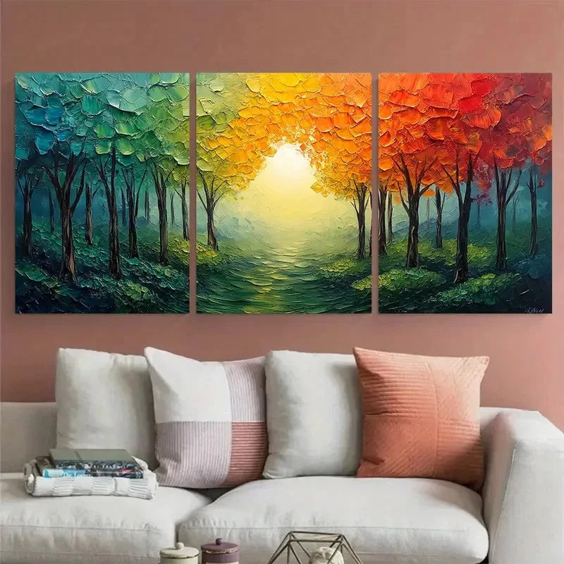 3pcs Modern Vibrant Forest Illustration Wall Art Set Canvas Framed 40x60cm - High Quality Print 100% Australian Made Wall Canvas Ready to Hang