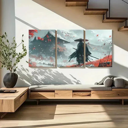 3pcs Dynamic Samurai & Autumn Leaves Wall Art Set Canvas Unframed - High Quality Print 100% Australian Made Wall Canvas - Bella Home Decor