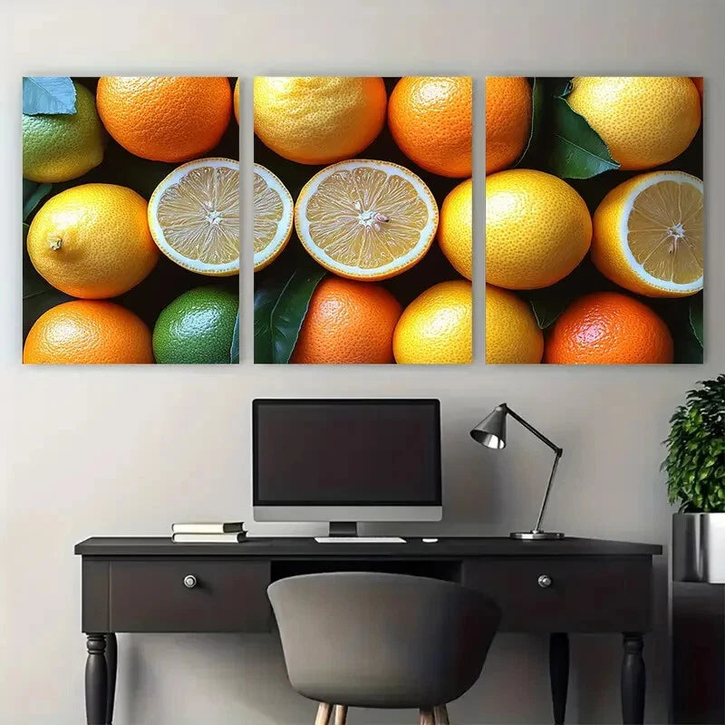 3pcs Vibrant Citrus Fruits Lemons Limes Oranges Metal Print Ready to Hang Art - Bella Home Decor