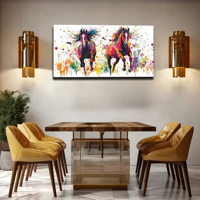 Two Powerful Horses Wall Art Canvas Office Home Room Framed 120x60cm