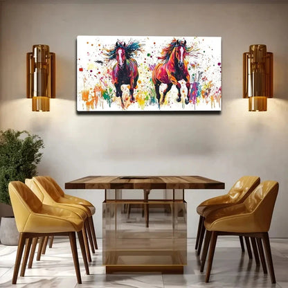 Two Powerful Horses Wall Art Canvas Office Home Room Framed 120x60cm