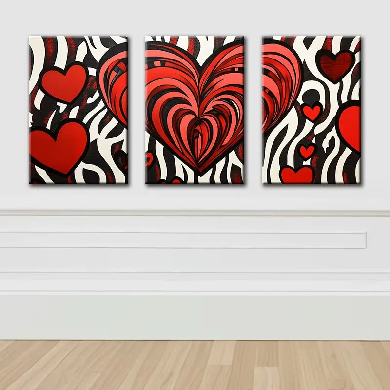 3pcs Red and black love Illustration Wall Art Set Canvas Framed 50x70cm - High Quality Print 100% Australian Made Wall Canvas Ready to Hang