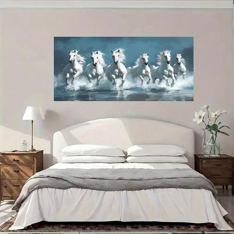 Elegant White Horse Wall Art Canvas Office Home Room Framed 120x60cm