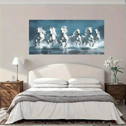 Elegant White Horse Wall Art Canvas Office Home Room Framed 120x60cm