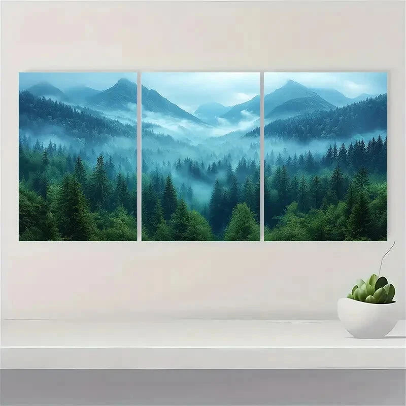 3pcs Green Forest Mountain Photography Metal Print Ready to Hang Art - Bella Home Decor