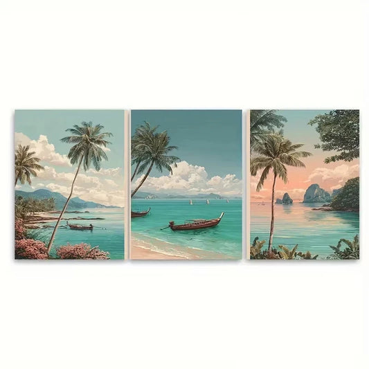3pcs Koh Samui Asian Travel Wall Art Set Canvas Framed 60x90cm - High Quality Print 100% Australian Made Wall Canvas Ready to Hang