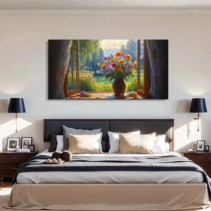 Countryside Landscape Vase Wall Art Canvas Office Home Room Framed 120x60cm - Bella Home Decor