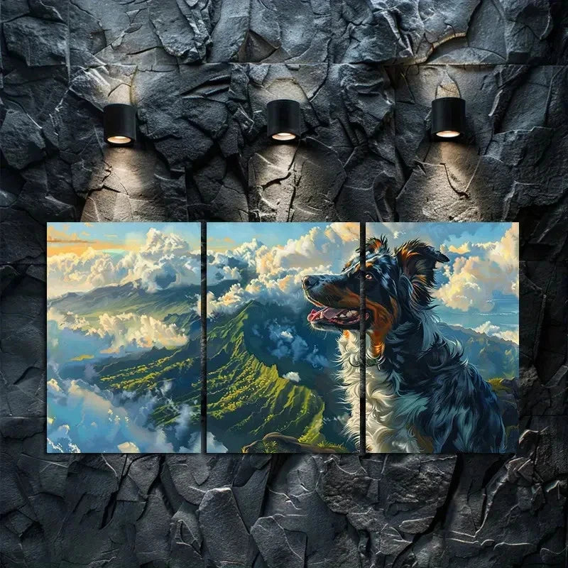 3pcs Australian Shepherd Mountain Scene  Wall Art Set Canvas Framed 40x60cm - High Quality Print 100% Australian Made Wall Canvas Ready to Hang - Bella Home Decor