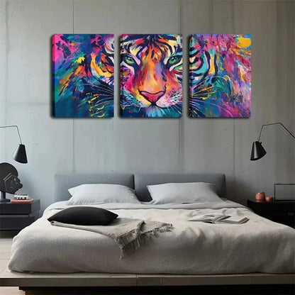 3pcs Vibrant Tiger Head Triptych Color Perfect Wall Art Set Canvas Framed 50x70cm - High Quality Print 100% Australian Made Wall Canvas Ready to Hang - Bella Home Decor