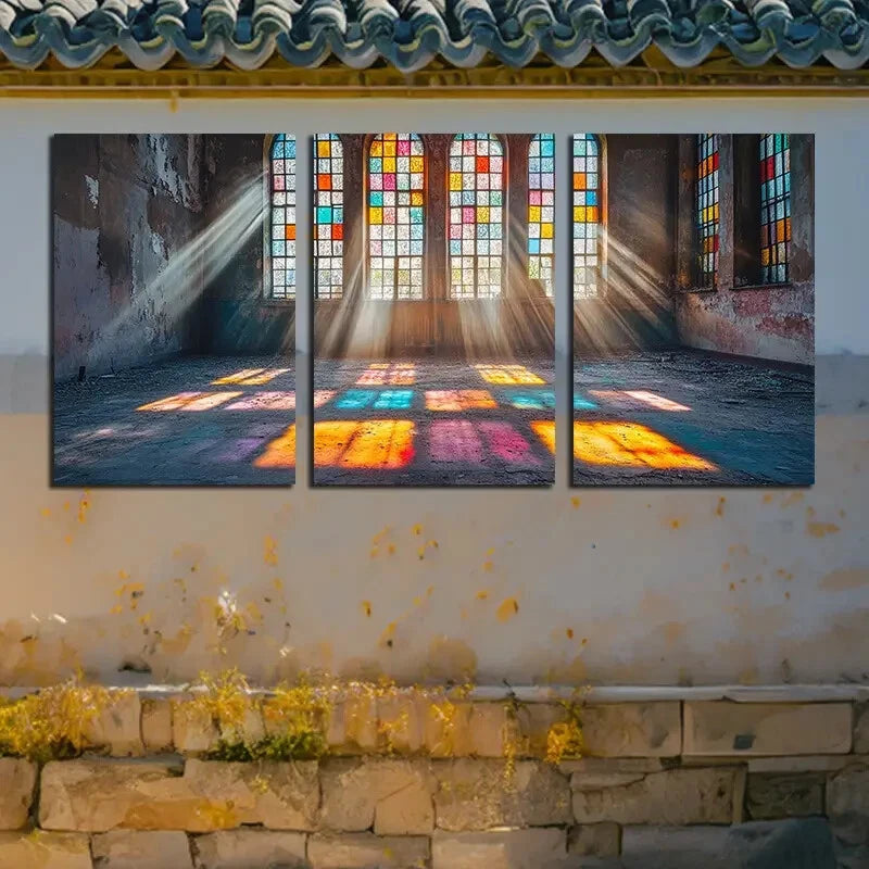 3pcs Colorful Stained Glass Sunlight Effect Design Metal Print Ready to Hang Art - Bella Home Decor