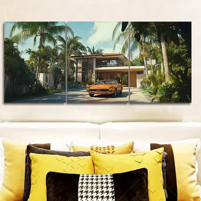 3pcs Mid-century modern car  Wall Art Set Canvas Unframed - High Quality Print 100% Australian Made Wall Canvas