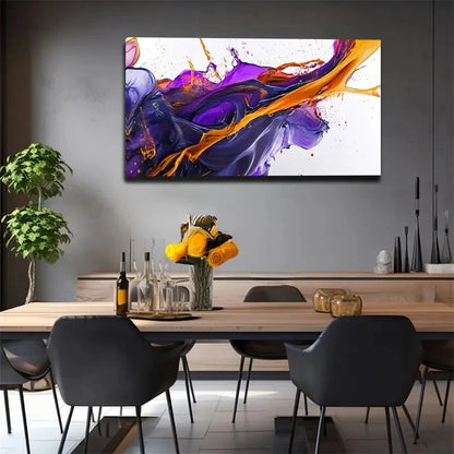 Liquid Splash Design In Purple Wall Art Canvas Office Home Room Framed 120x60cm