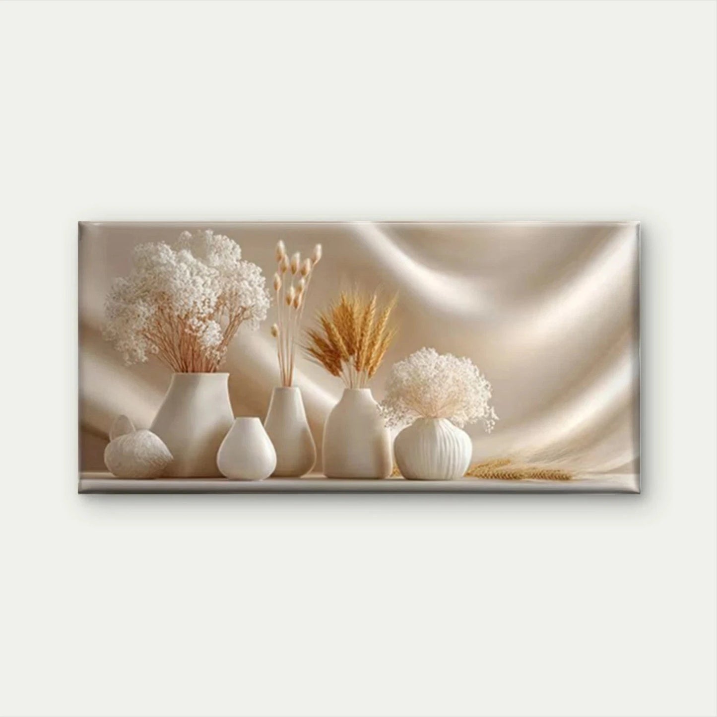Neutral Tones Dried Floral Wall Art Canvas Office Home Room Framed 120x60cm