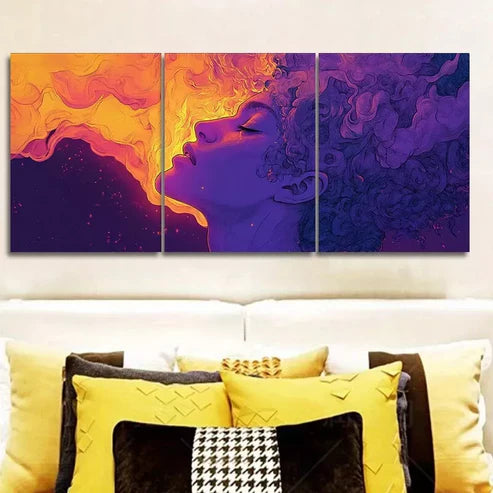 3pcs A Purple Person Strange Abstract Wall Art Set Canvas Unframed - High Quality Print 100% Australian Made Wall Canvas - Bella Home Decor