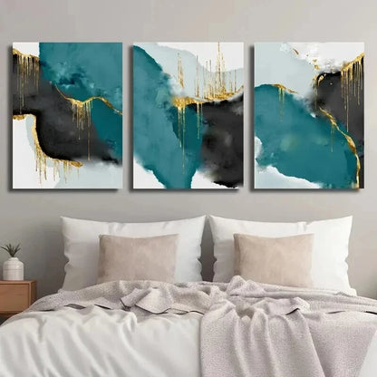 3pcs Abstract Marble Texture Golden Perfect Wall Art Set Canvas Framed 60x90cm - High Quality Print 100% Australian Made Wall Canvas Ready to Hang - Bella Home Decor
