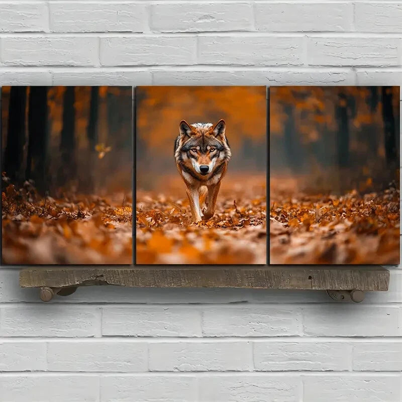 3pcs Lonely and Proud Wolf Triple Mural Metal Print Ready to Hang Art - Bella Home Decor
