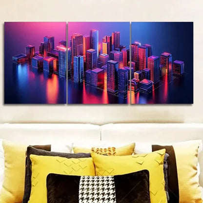 3pcs Modern Vibrant Urban Decor Cityscape Wall Art Set Canvas Unframed - High Quality Print 100% Australian Made Wall Canvas
