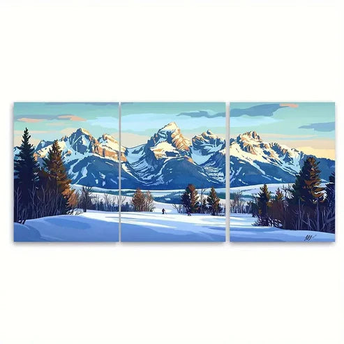 3pcs Jackson Hole Travel Mountain Resort Petal Wall Art Canvas Unframed - High Quality Print 100% Australian Made Wall Canvas