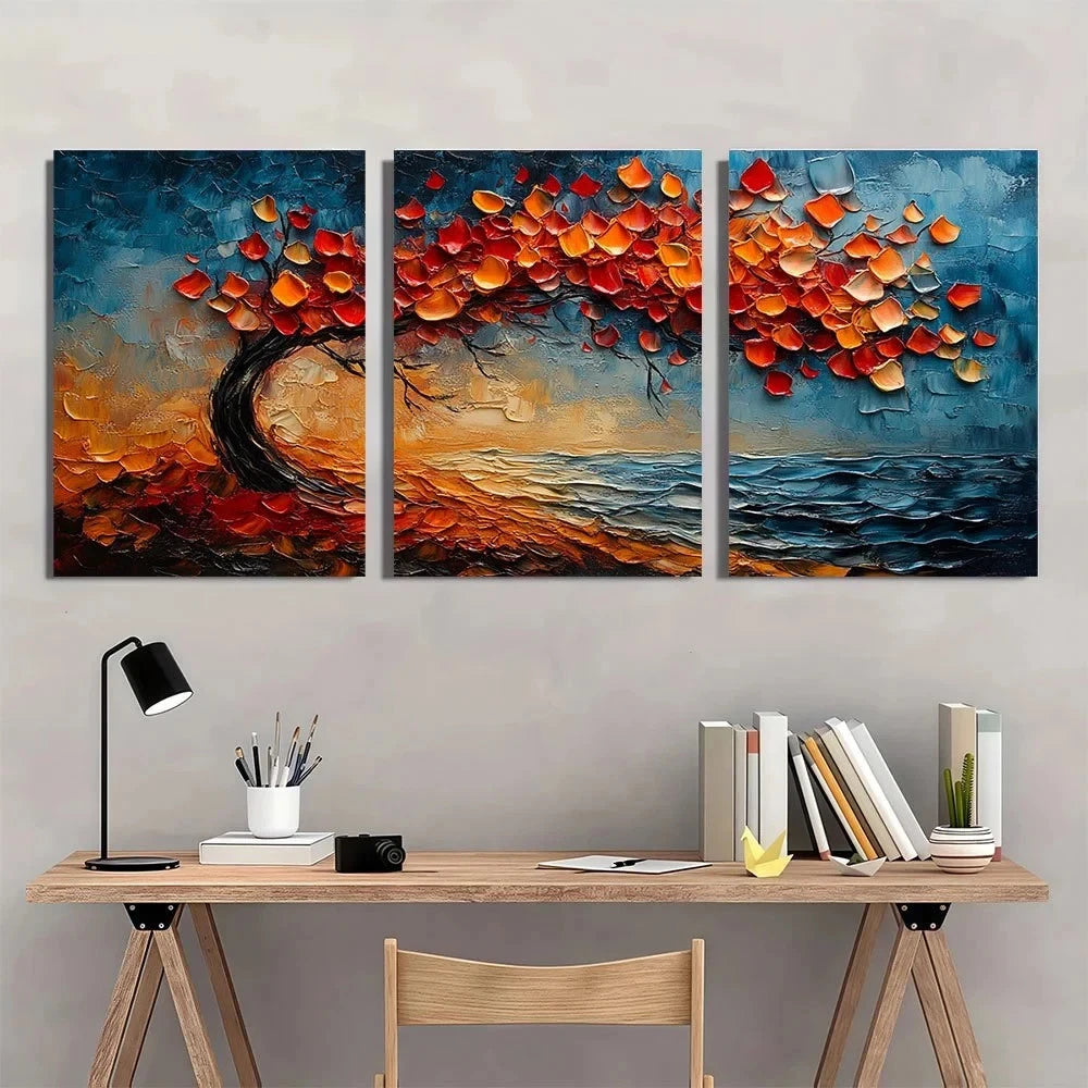3pcs Abstract Oil Painting Textured Tree Wall Art Set Canvas Framed 60x90cm - High Quality Print 100% Australian Made Wall Canvas Ready to Hang
