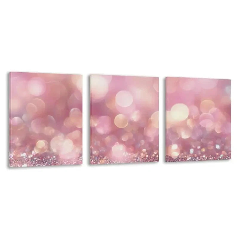 3pcs Pink & Golden Hues with & Golden Glitter  Wall Art Set  Canvas Framed 50x70cm - High Quality Print 100% Australian Made Wall Canvas Ready to Hang
