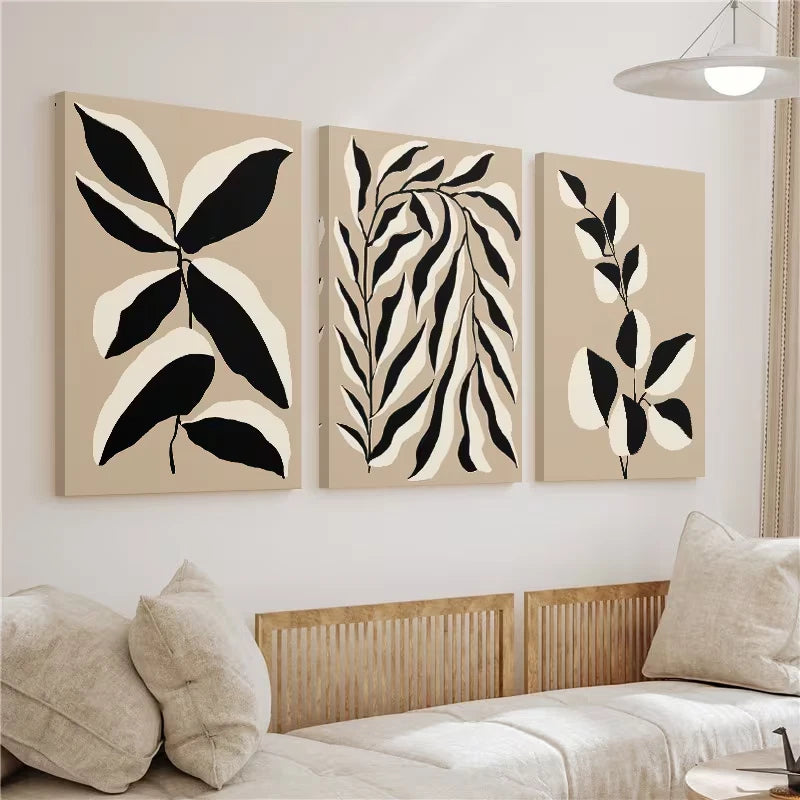 3pcs Botanical Neutral Beige Line Drawings Wall Art Set Canvas Framed 50x70cm – High Quality Print 100% Australian Made Wall Canvas Ready to Hang - Bella Home Decor